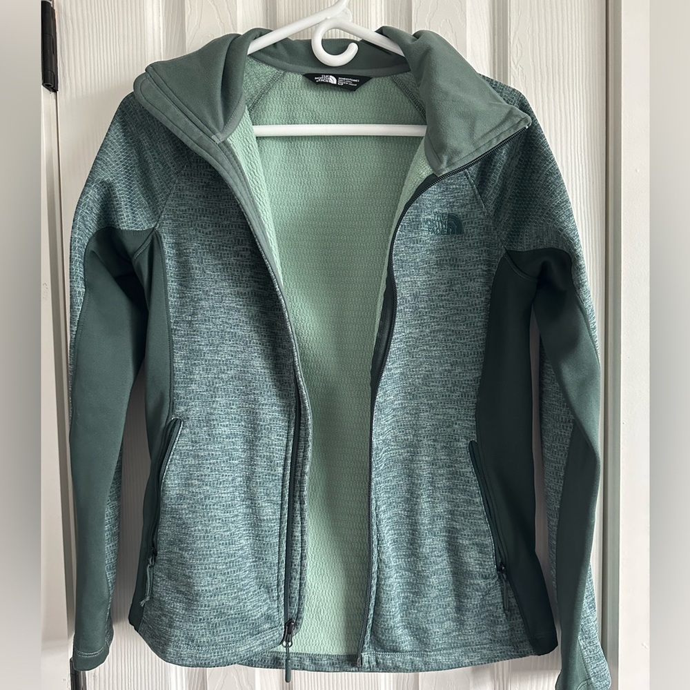 North face green zip up